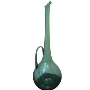 Vintage Rainbow olive Glass handblown pitcher/ Vase extra Tall 17”